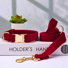 宠物狗狗项圈 新款天鹅绒可刻字金属扣项圈牵引绳狗绳可调节颈圈
