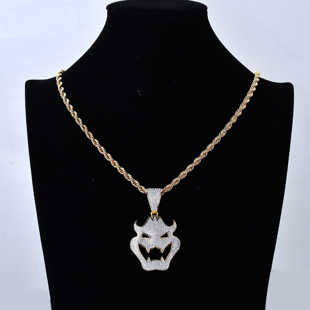 Halskette Herren Hip Hop Zirkon Anhänger Halloween Dressing Maske Vampir Monster Anhänger Trendige Halskette_voghion.com
