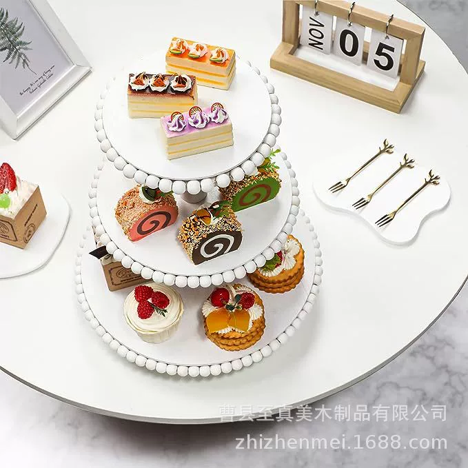 Разнослоистая страна стойки торта бумажного стаканчика слой торта бумажного стаканчика подноса 3 слоев Круглый вышил бисером деревянный поднос сервировки торта