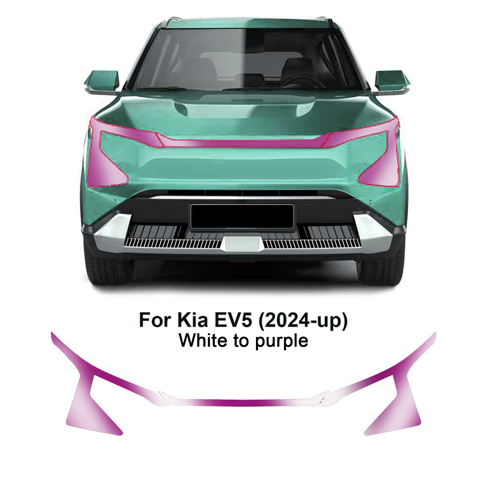 Clear, Smoked, Kia Car paint protective film - kia-ev5-tpu-clear-to-purple-headlight-film-tpu75mil