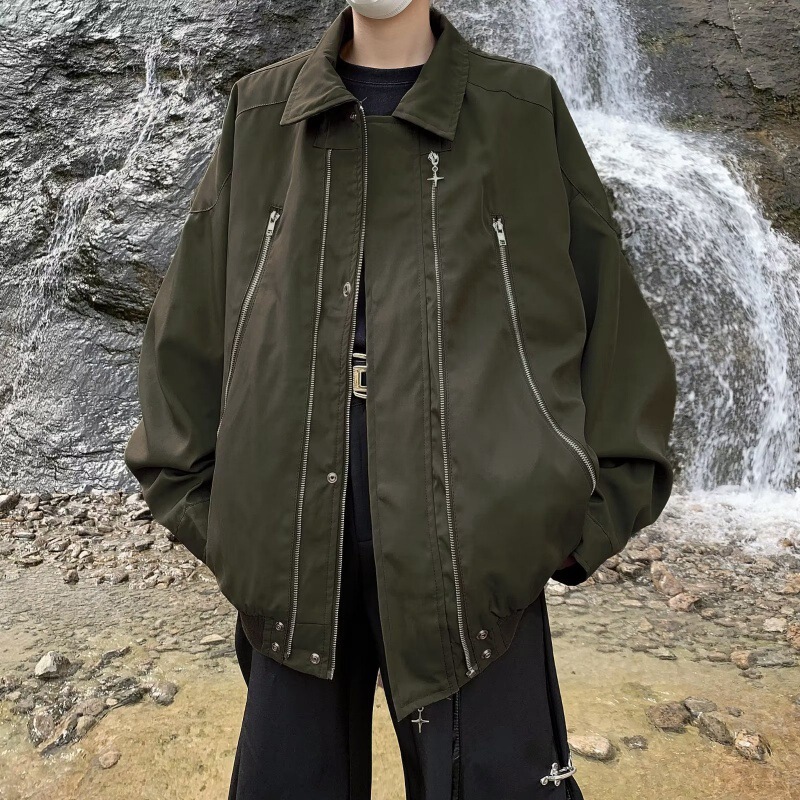 Hong Kong Style Zipper High Street American Style Lapel Jacket Functional Style Flying Suit Jacket 2024 Trendy Men's Autumn and Winter