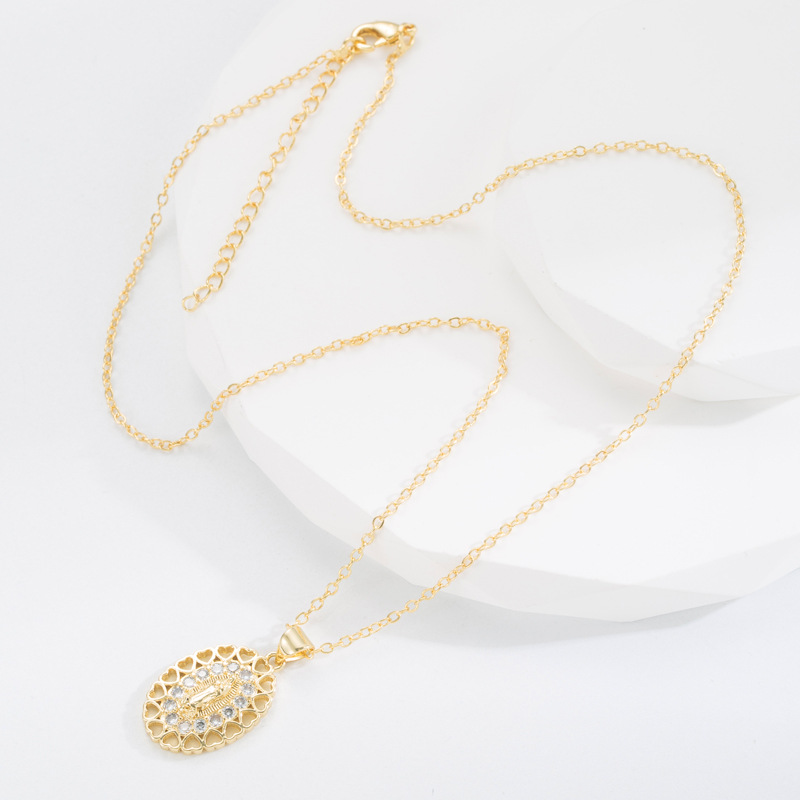 Fashion Human Cross Heart Shape Copper Pendant Necklace Gold Plated Hollow Out Zircon Copper Necklac