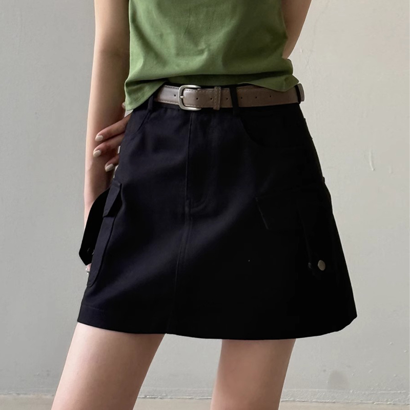 卡其色工装半身裙短裙女夏季2025新款高腰a字显瘦气质牛仔包臀裙|undefined
