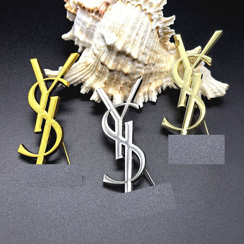 Y Brand Ancient Gold and Silver Poplar L Brooch Versatile Sweater Sweatshirt Suit Collar Pin Alloy Material Copper Pin Copper Buckle