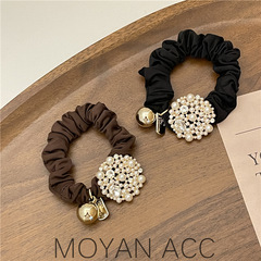 Korean-style hair scrunchies with elegant pearl and rhinestone accents—premium, pleated headwear perfect for tying up your hair, inspired by trendy online influencers.