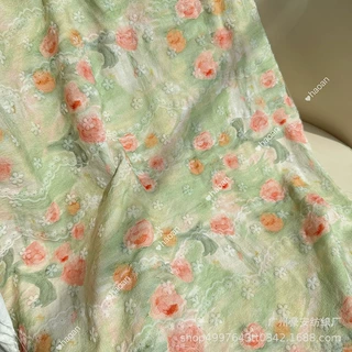 法式复古油画风繁花发泡提花面料 女装童装连衣裙洛丽塔印花布料