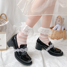 水晶玻璃丝袜子女透明蕾丝花边Lolita蝴蝶结JK条纹爱心仙女卡丝袜