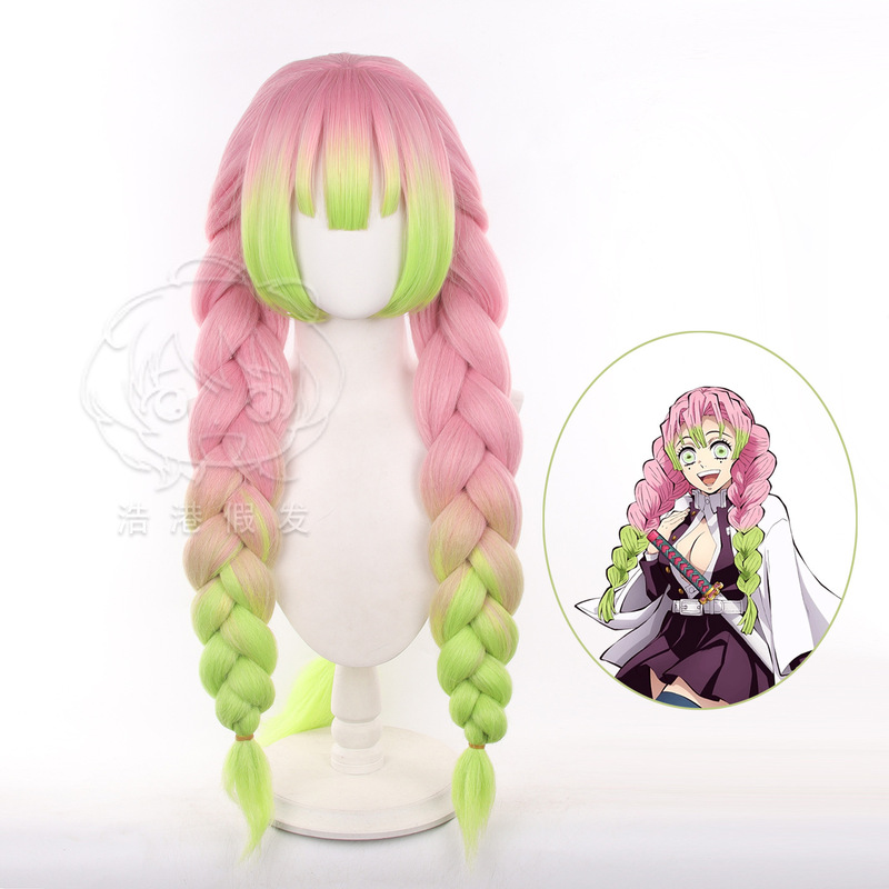 【Haogang】Demon Slayer: Kimetsu No Yaiba Kanroji Mitsuri Cosplay Wig Dyed Gradient Thick Cornrows Braids