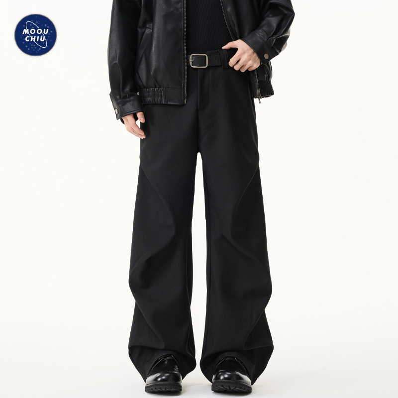 Muqiu Men's Wear | 2026 Spring Season Long Casual Trousers for Tall Men, Loose Straight-Leg Draped Wide-Leg Suit Pants