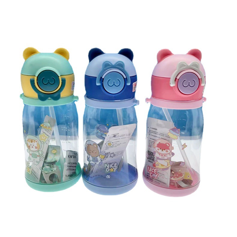 Taza de plástico para niños correa de Asa giratoria de doble uso taza de bebida para niños Linda paja de plástico Copa de fábrica