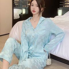 2025 新しいカップルパジャマ男性と女性のための春と秋の夏薄い長袖アイスシルク韓国スタイルのハイエンドホーム服