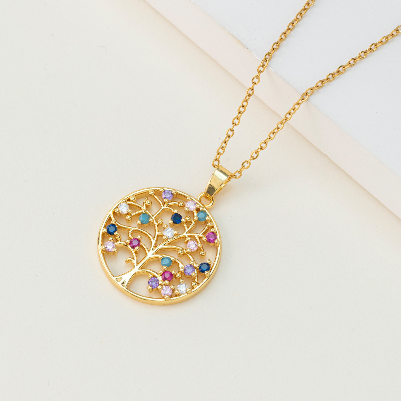 Fashion Tree Copper Plating Zircon Pendant Necklace