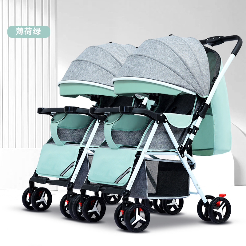 Cochecito doble con nuevo diseño, absorción de impactos bidireccional, se puede sentar y reclinarse, cochecito de bebé con vista alta, cochecito plegable