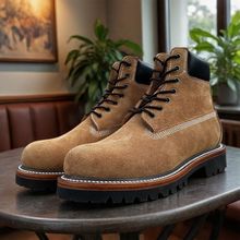 真皮头层牛皮男靴固特异缝线工艺踢不烂大黄靴防滑耐磨中帮工装靴