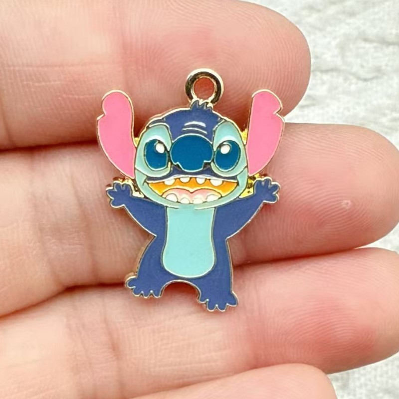 漫画アニメかわいいステッチ合金オイル滴下 diy ジュエリーアクセサリーネックレスイヤリングブレスレットキーホルダーペンダント|undefined
