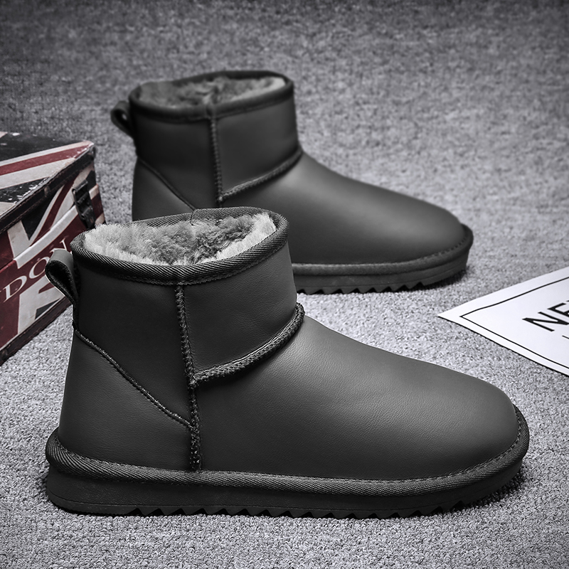 Erkekler için kar botları, 46, peluş ve kalın deri kışlık, lage wam pamuklu ayakkabılar, 45 numara, siyah boncuklu botlar,_voghion.com