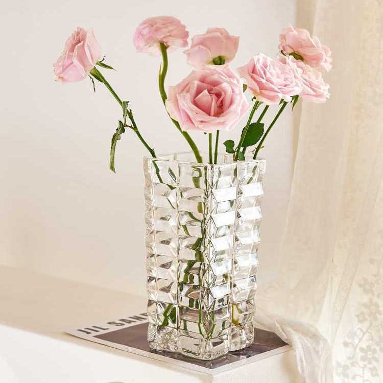 Florero de cristal pequeño arreglo de flores transparente decoración hidropónica Luz de lujo sala de estar de alta gama flores de celebridades en línea de alto grado