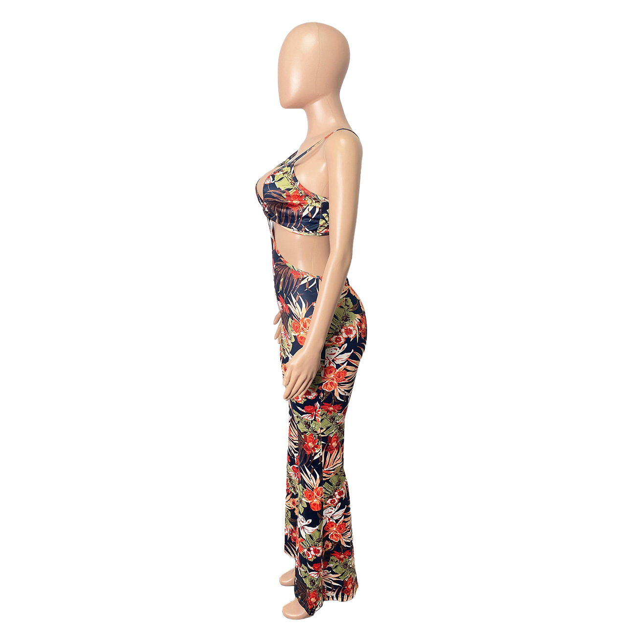 Women Clothing Spring Summer Beach Vacation Tube Top Hollow Out Cutout Jumpsuit