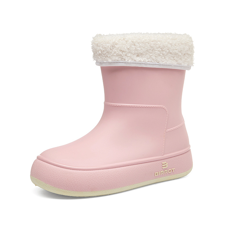 Nuevos zapatos de lluvia de terciopelo para mujeres de color sólido de moda coreana impermeable, antideslizante, fondo suave, estudiantes de manga corta, botas de lluvia cálidas