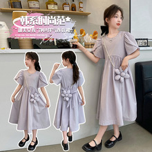 女童连衣裙夏款2024洋气新款大童夏季短袖公主裙儿童紫色时髦裙子