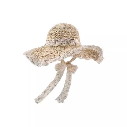 ins straw hat seaside hat lace-up straw hat women's travel sun protection beach sun hat lace edge sun hat