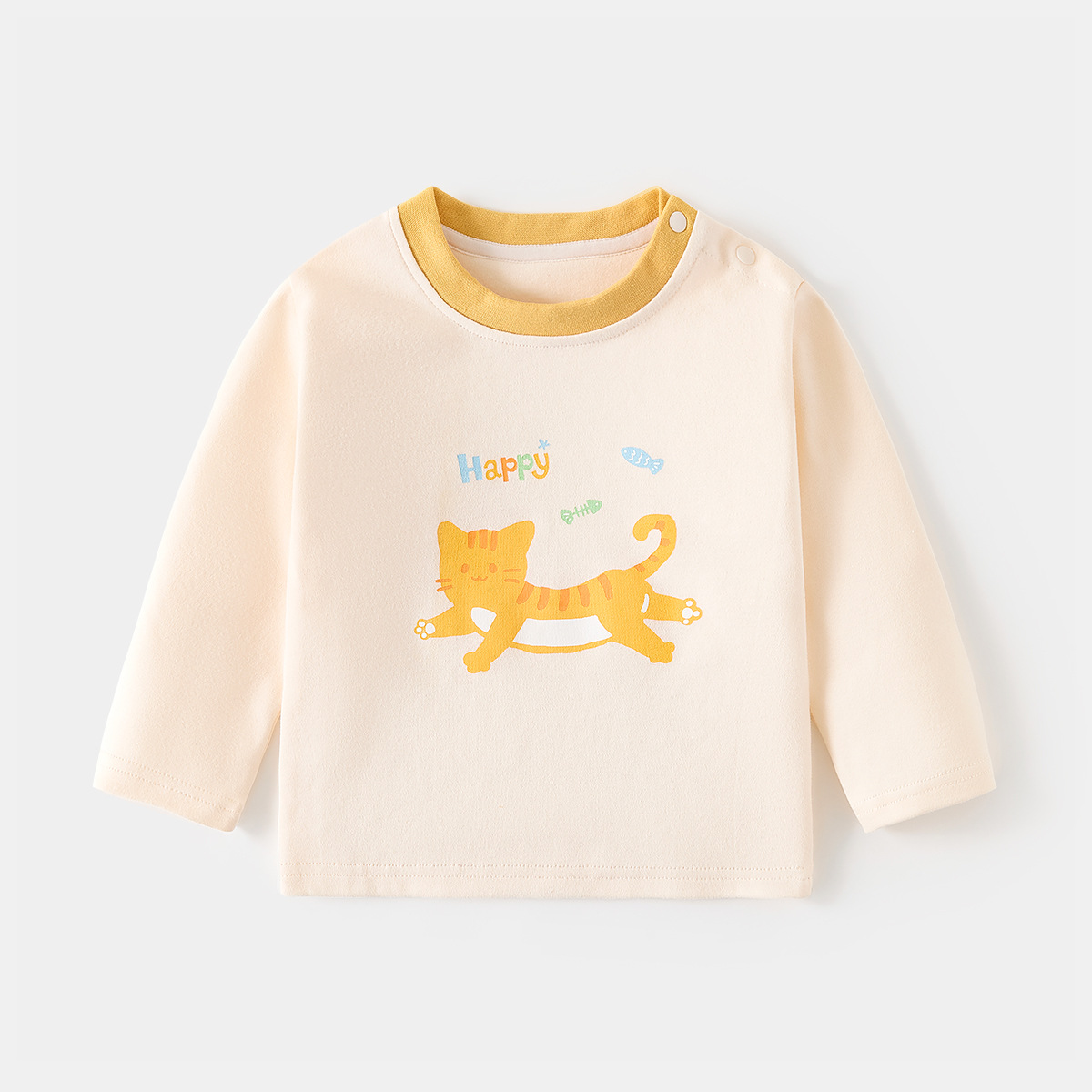 Camiseta de algodón para bebés con estampado vintage de dibujos animados y abertura en el hombro, ropa interior para primavera y otoño, mayorista