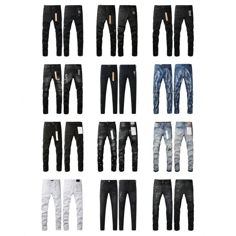 Cross-Border High Street Jeans, Slim-Fit Pants, Foreign Trade P Brand New Style, Elastic Men's Clothing, Assorted Temu Pants