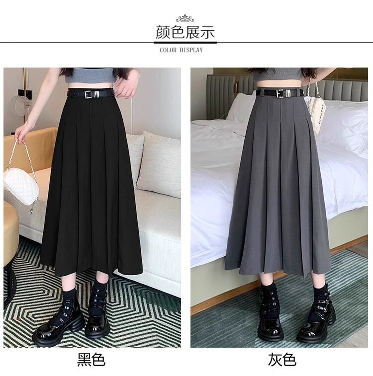 Chân váy vest nữ cạp cao dáng chữ A xếp ly dài vừa — Màu xám, Màu đen chi tiết 8