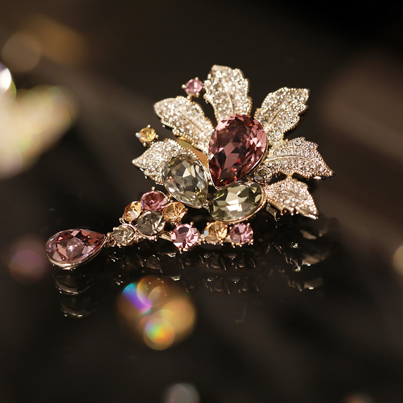 Neu Vintage Kristall Blume Brosche Schwere Industrie Medieval Schmuck_voghion.com
