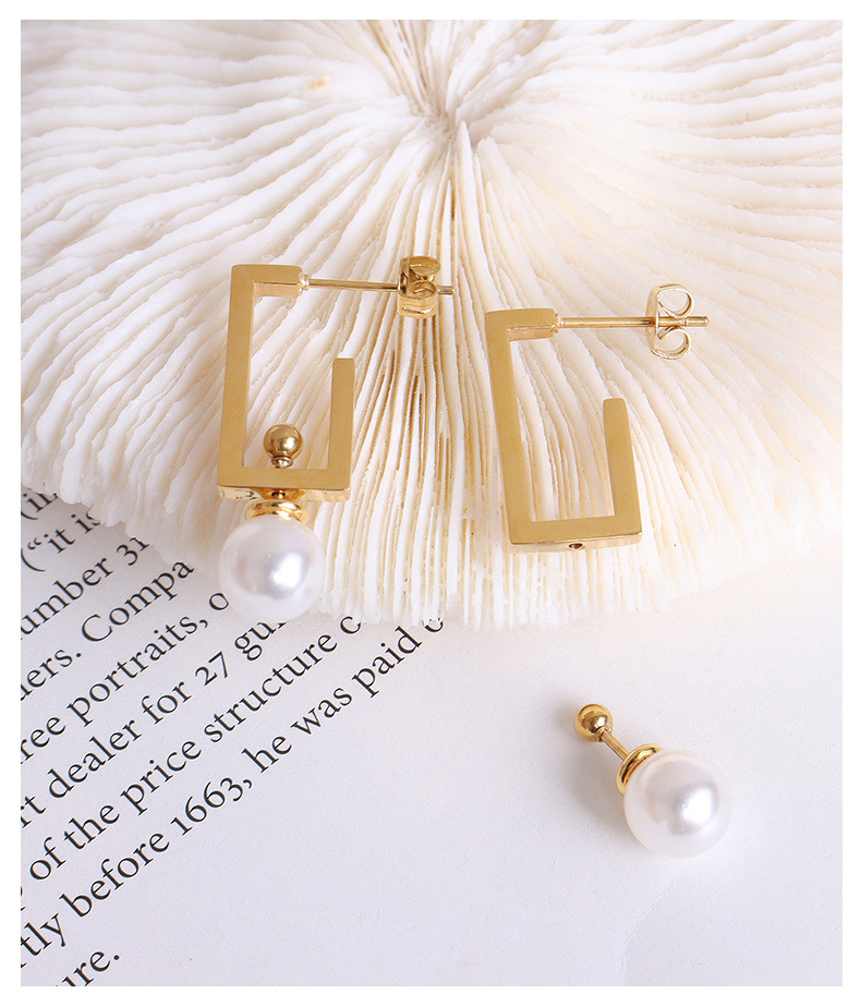 simple personality titanium steel plated 18k gold imitation pearl earrings female wholesalepicture4
