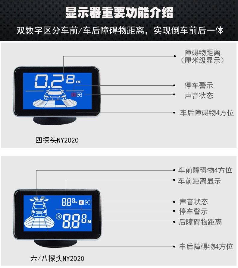 Universal Car Voice-Activated Buzzer Reversing Radar with Integrated Reversing Camera, 8 Sensors Front and Rear, Direct Supply from the Manufacturer