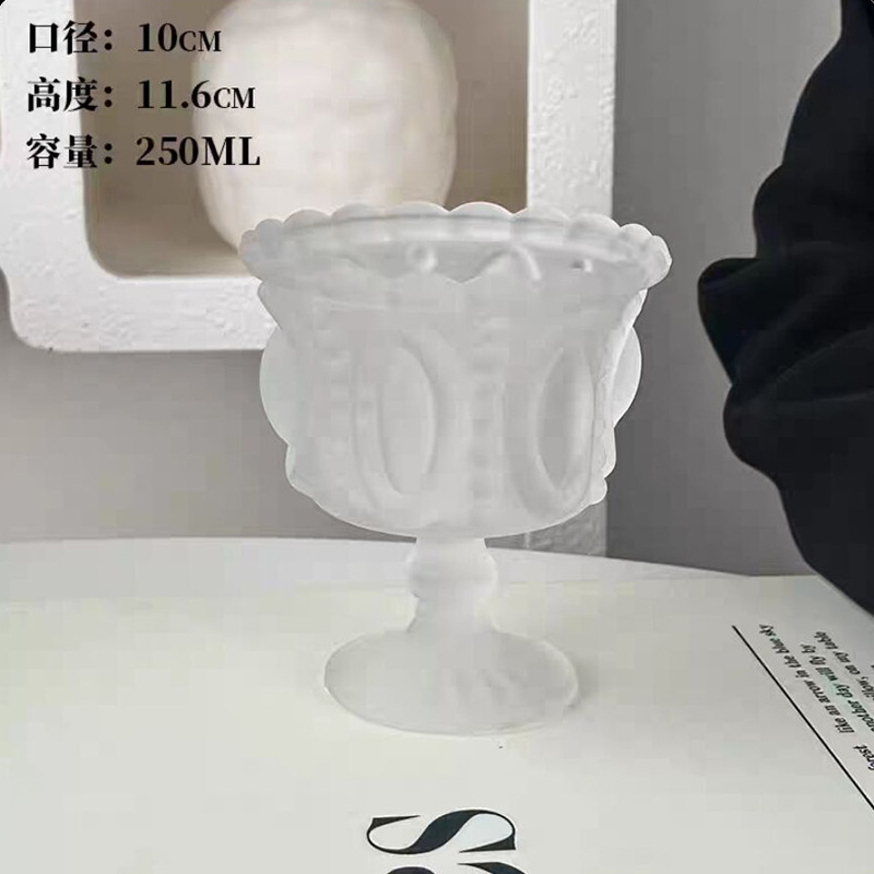 浮雕甜品宽口玻璃杯高颜值女生夏天加厚糖水碗高脚雪糕冰淇淋杯子|undefined