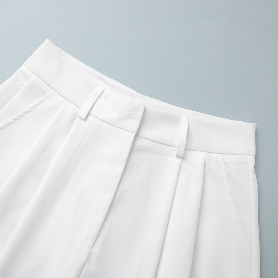 Quần short ống đứng kiểu quần vest lưng cạp chun, dáng năm phần rộng rãi tôn dáng — Màu mơ, Màu trắng chi tiết 8