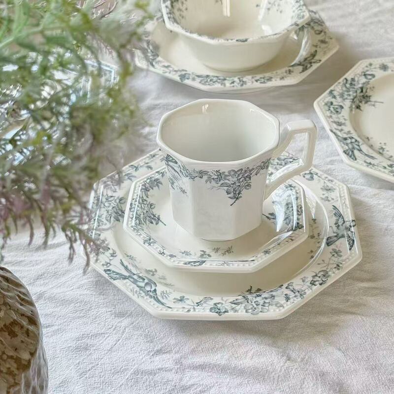 法式中古八角系列朱雀花园陶瓷餐具陶瓷咖啡杯碟陶瓷碗甜品盘餐盘|undefined