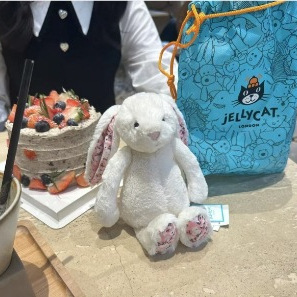 同じジェリーキャットの白、ピンク、茶色、灰色の花柄ボニーうさぎのぬいぐるみ、ギフトネット|undefined