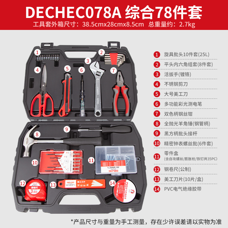 Kit de herramientas eléctricas de Desi, conjunto de herramientas de hardware de mantenimiento de agua y electricidad doméstica multifuncional.