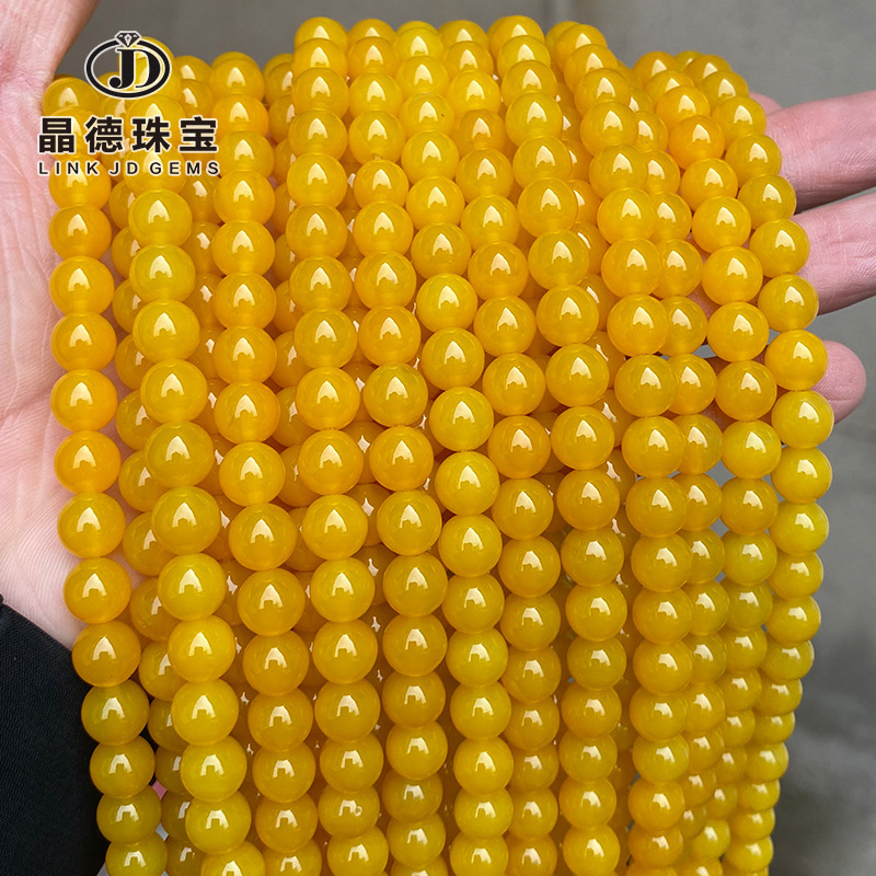 Jingde Jewelry 7A Yellow Agate Round Bead Chalcedony Bracelet Semi-finished DIY Jewelry Accessories Bulk Bead in stock Wholesale