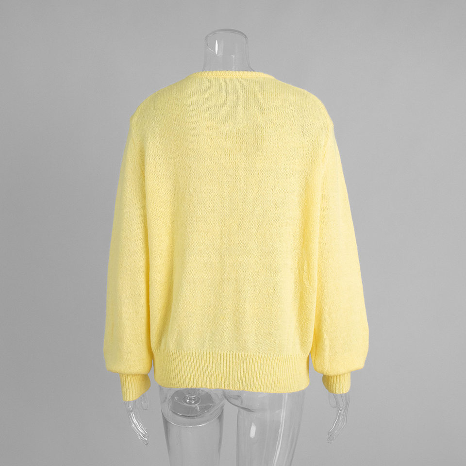 Áo cardigan len dệt kim dáng mỏng nhẹ cài nút một hàng, tay dài cổ tròn nữ — hoa hồng đỏ, màu be, màu cam, màu hoa cà chi tiết 136