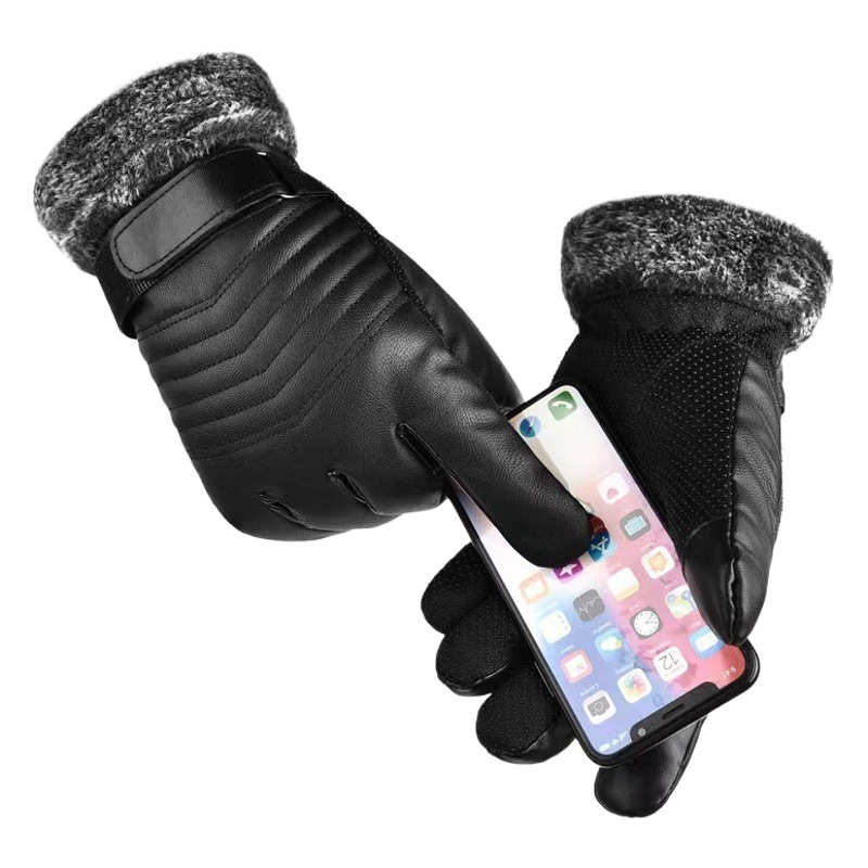 Invierno de los hombres de la motocicleta caliente guantes de montar a prueba de frío guantes de cuero forrado de lana al aire libre impermeable guantes de pantalla táctil al por mayor
