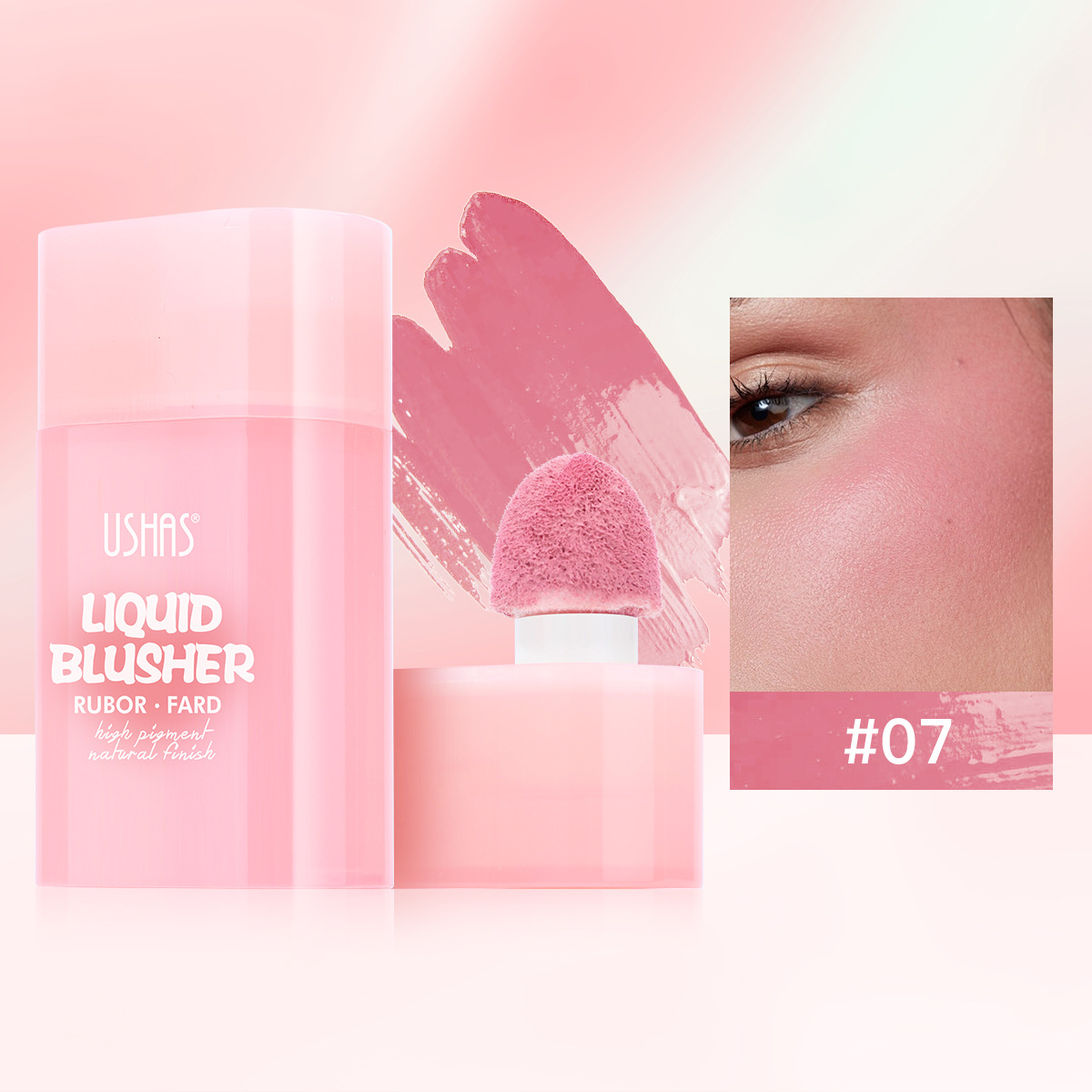 USHAS Cross-border Amazon venta caliente 8 colores cabeza de esponja rubor impermeable de larga duración UC117A B