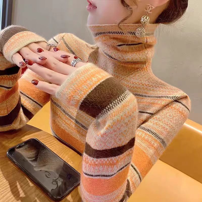 羊绒打底衫女25秋冬新款堆堆领针织毛衣修身显瘦内搭高领加厚上衣|undefined