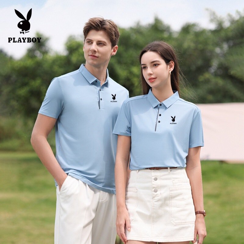 Playboy Summer High-Quality Ice Silk Seamless Nylon T-Shirt Men's Polo Shirt with a Turn-Down Collar