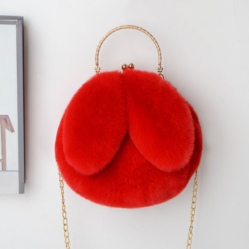 Bolso de Mano de Peluche con Orejas de Conejo 2024, Bolso de Cadena para Teléfono Móvil para Mujer, Lindo Bolso Cruzado de Hombro con Orejas de Conejo