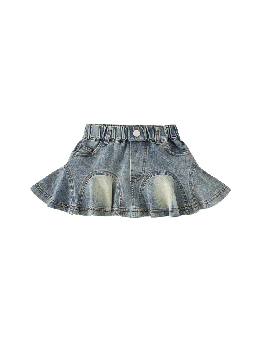 Youbao ropa para niños falda de moda para niños de verano falda de pétalos retro falda de media longitud falda de mezclilla lavada para niñas