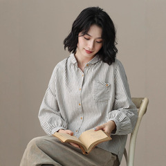气质纯棉条纹衬衫外套女2025秋新款冷淡系高级感法式衬衣女A6763
