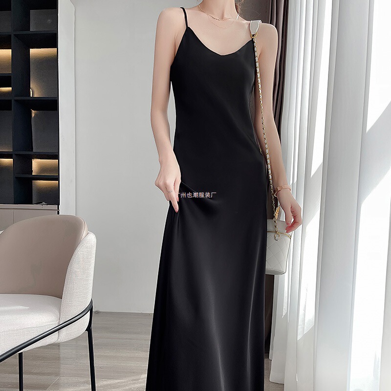 High-End Silk Suspender Dress for Women in Summer with Suspender Skirt Satin Acetate Fashionable French Style Long Skirt