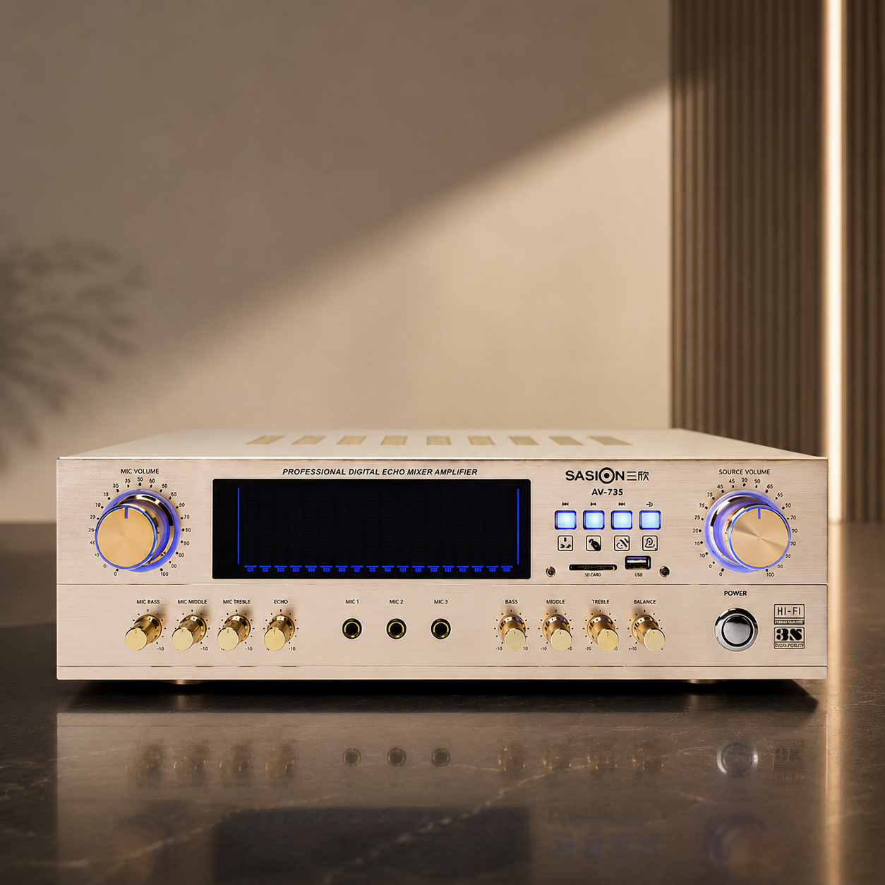 Amplificador prefabricado del fabricante, amplificador doméstico, amplificador profesional, precio bajo, entrega el mismo día, amplificador AV de dos canales