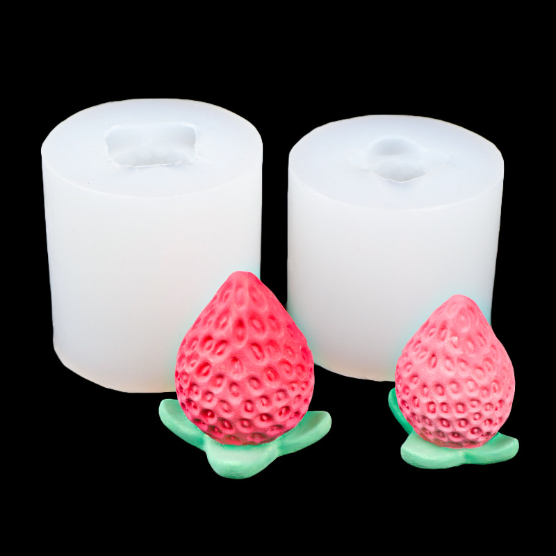Molde de silicona en forma de fresa de tamaño tridimensional Molde de pastel de bricolaje para hornear chocolate Molde de amasador de vela de aromaterapia