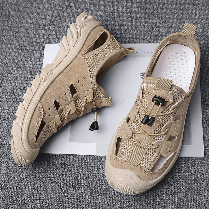 Cross-border wholesale men's shoes mesh hollow-out breathable sandals anti-collision head British soft-soled work shoes casual beach shoes
