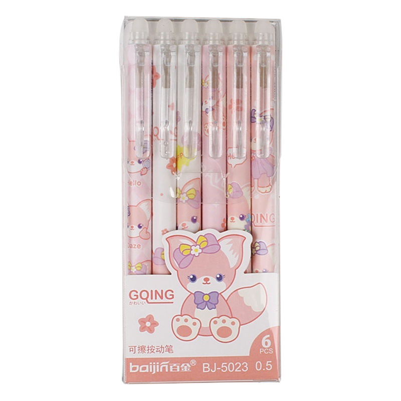 Pluma borrable de zorro Rosa pequeño 0,5 estudiante de escuela primaria Mo fácil de limpiar Pluma de gel de prensa Crystal Blue Girl Linda DE ALTO aspecto